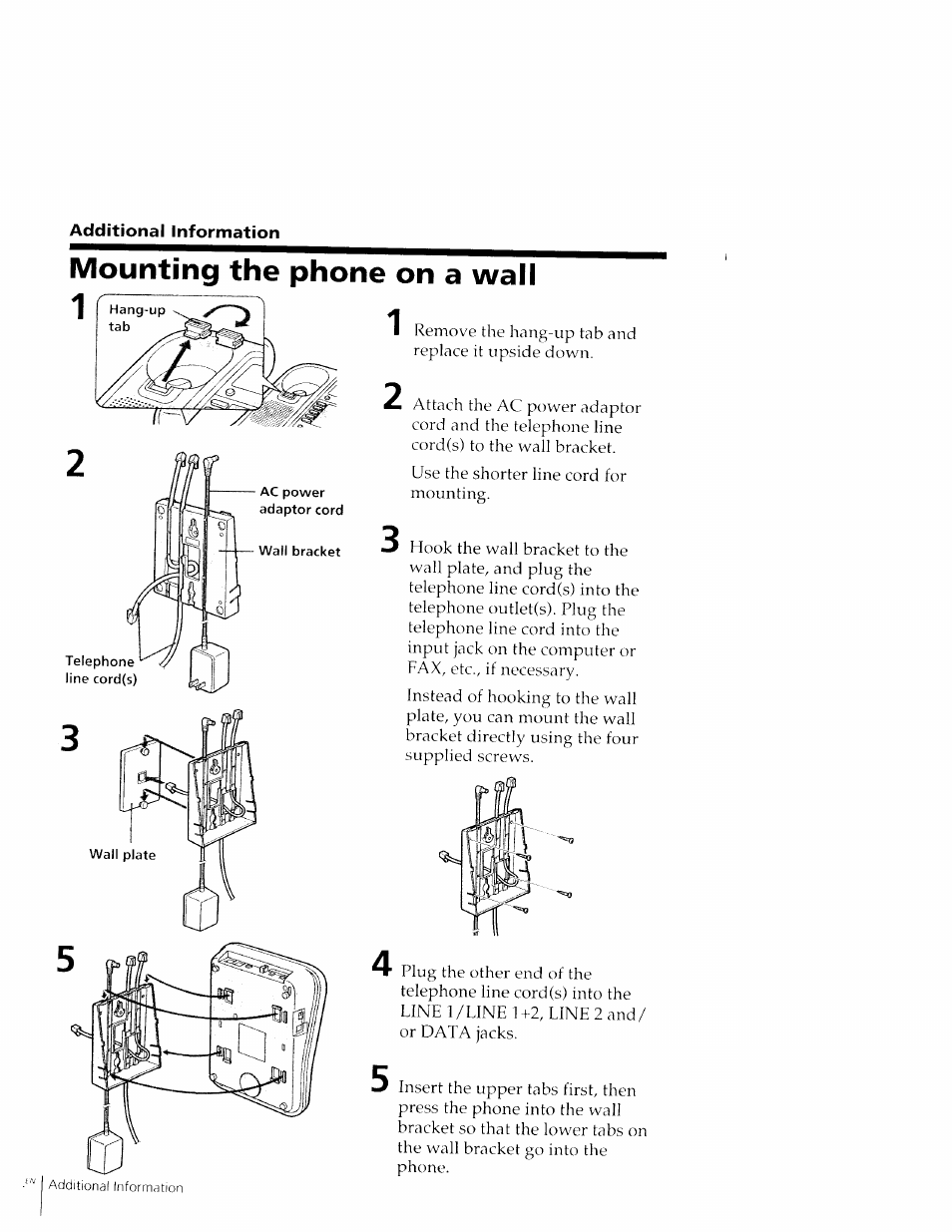 Mounting the phone on a wall | Sony IT-M602 User Manual | Page 34 / 40