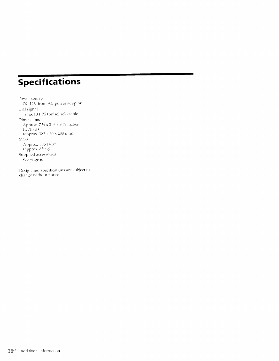 Specifications | Sony IT-M602 User Manual | Page 38 / 40