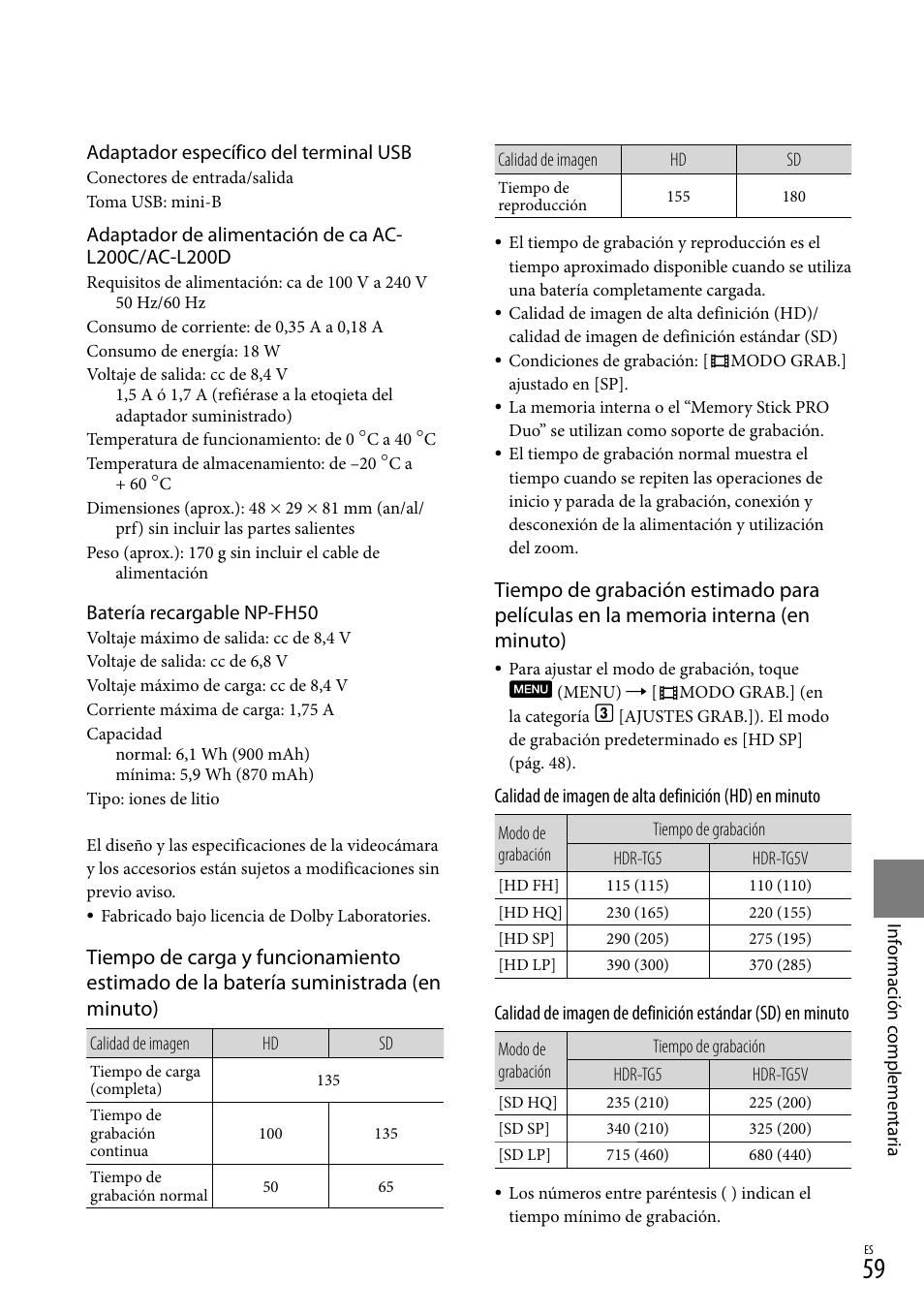 A 59 p | Sony HDR-TG5V User Manual | Page 125 / 135