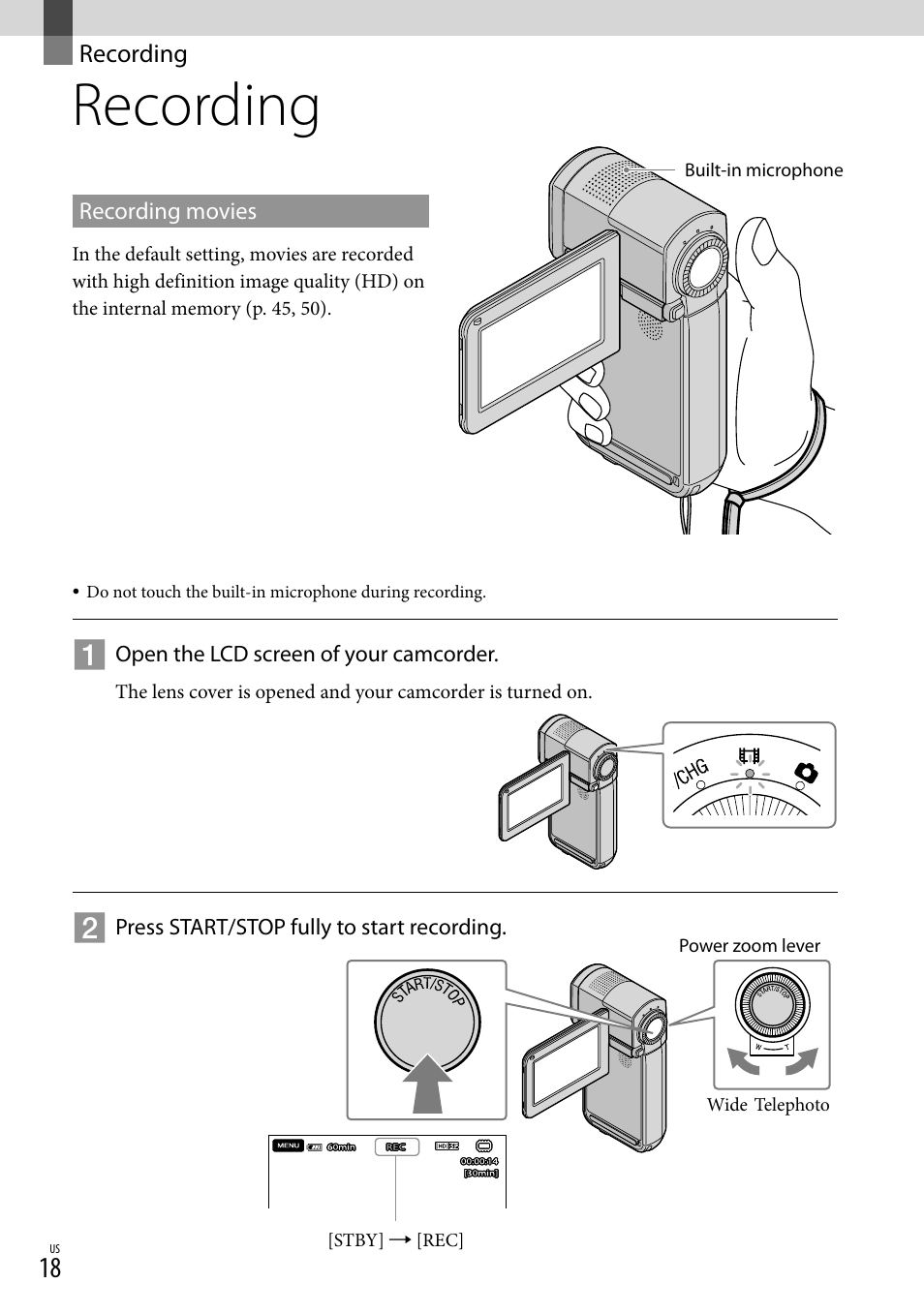 Recording | Sony HDR-TG5V User Manual | Page 18 / 135