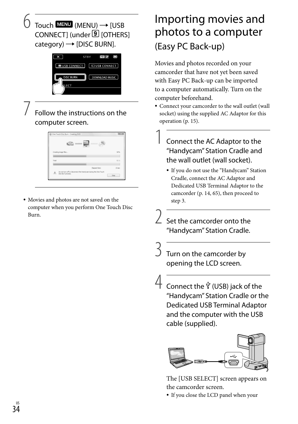 34), a, Importing movies and photos to a computer | Sony HDR-TG5V User Manual | Page 34 / 135