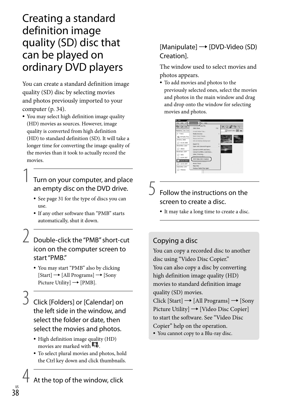 Copying a disc, Ordinary dvd players, 38) f | Sony HDR-TG5V User Manual | Page 38 / 135