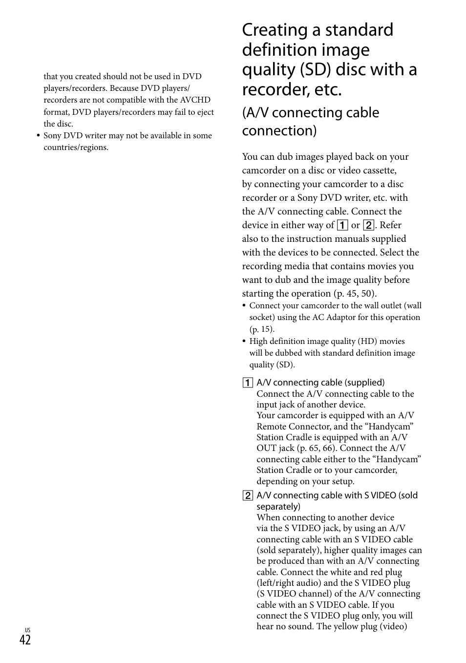 A/v connecting cable connection) | Sony HDR-TG5V User Manual | Page 42 / 135