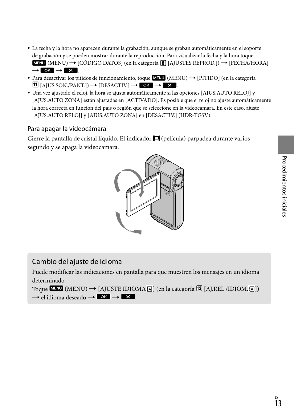 Cambio del ajuste de idioma | Sony HDR-TG5V User Manual | Page 79 / 135