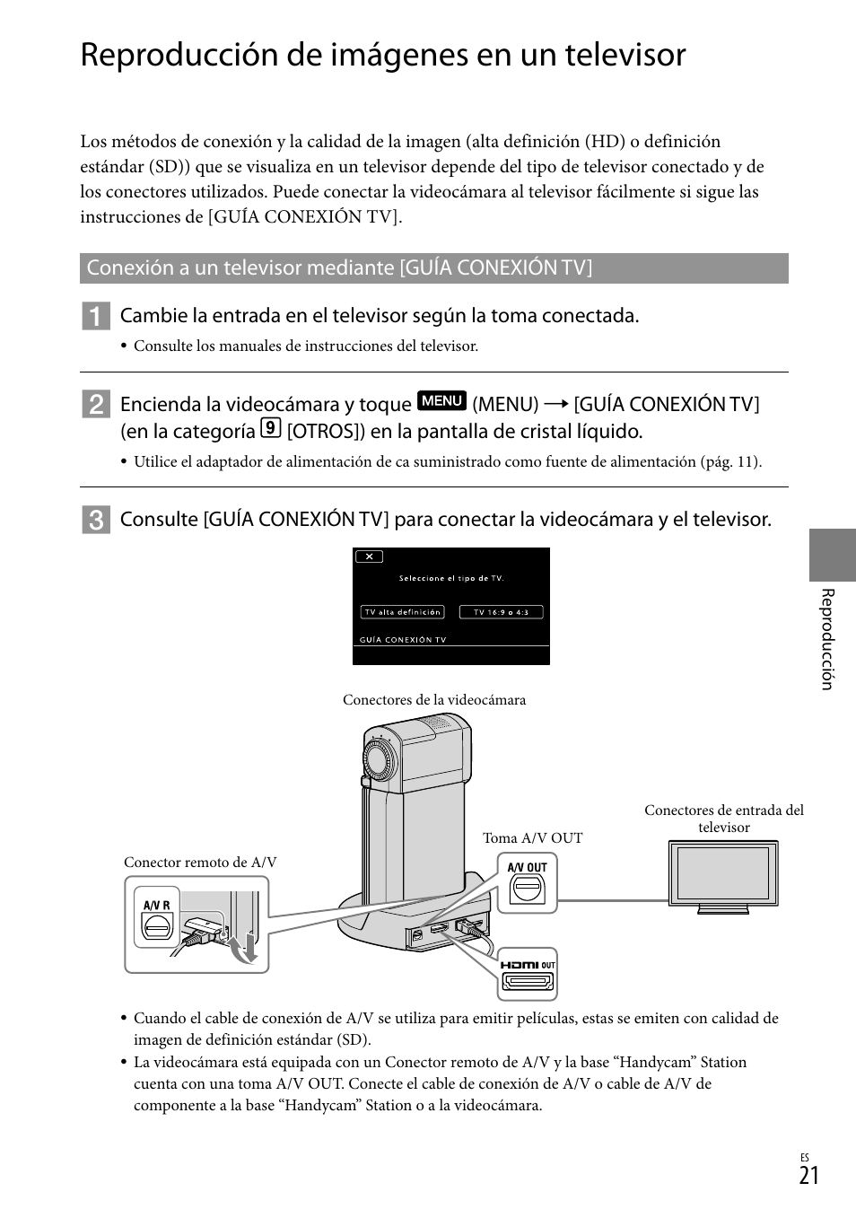 Reproducción de imágenes en un televisor | Sony HDR-TG5V User Manual | Page 87 / 135