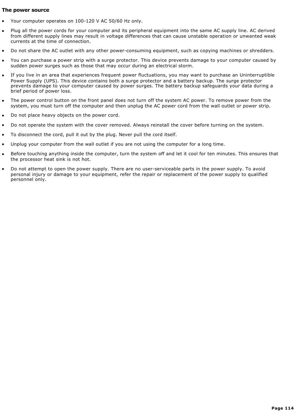 The power source | Sony PCV-LX920 User Manual | Page 114 / 140