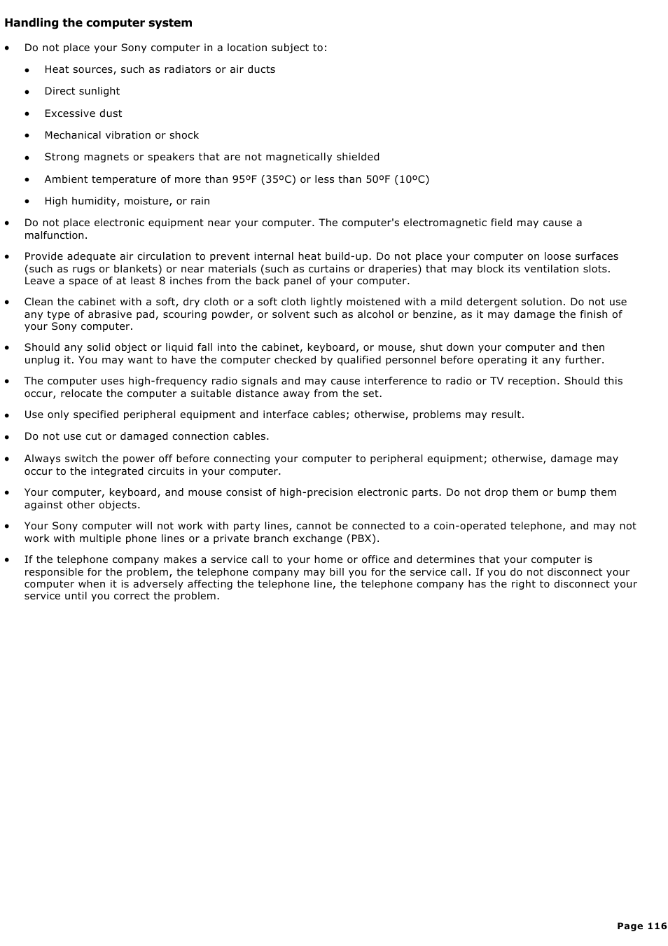 Handling the computer system | Sony PCV-LX920 User Manual | Page 116 / 140