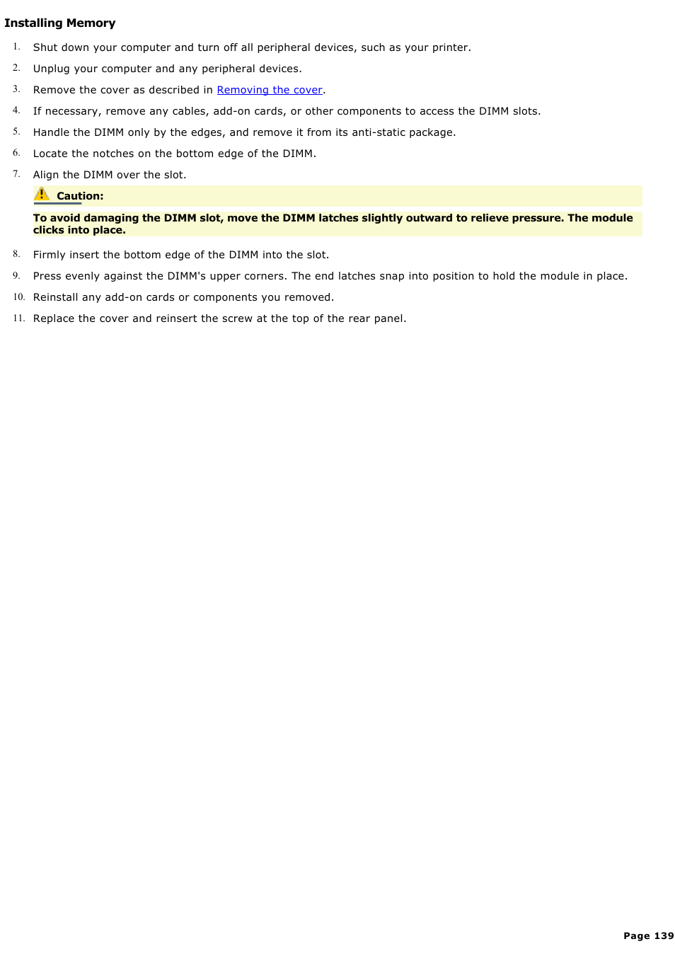 Installing memory | Sony PCV-LX920 User Manual | Page 139 / 140