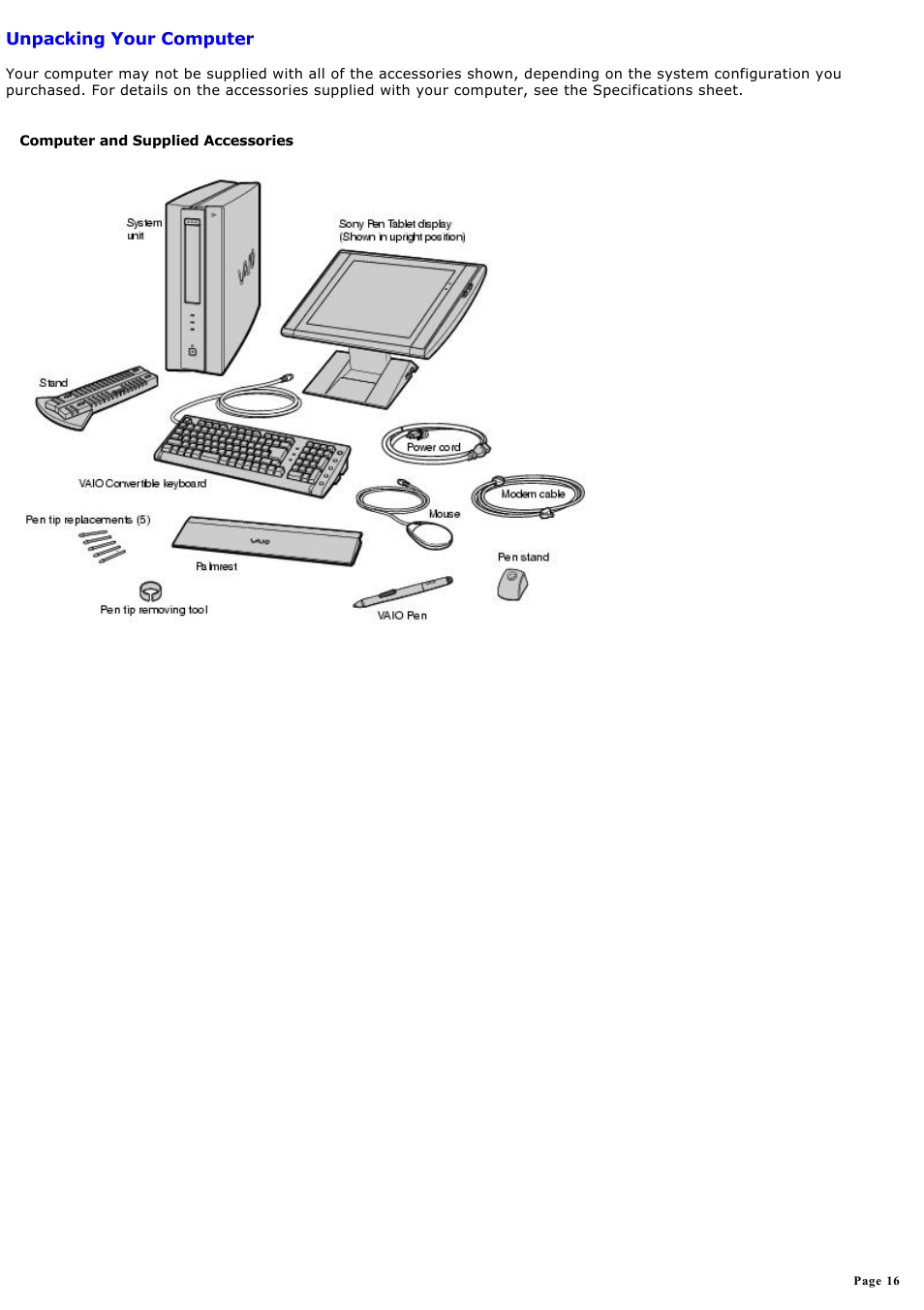 Unpacking your computer | Sony PCV-LX920 User Manual | Page 16 / 140