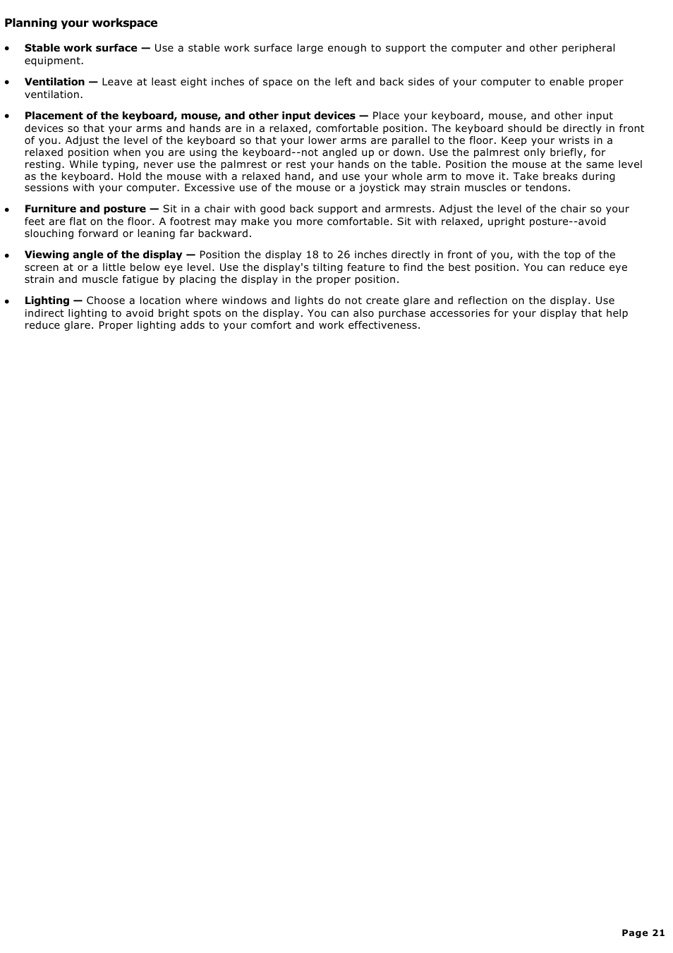 Planning your workspace | Sony PCV-LX920 User Manual | Page 21 / 140