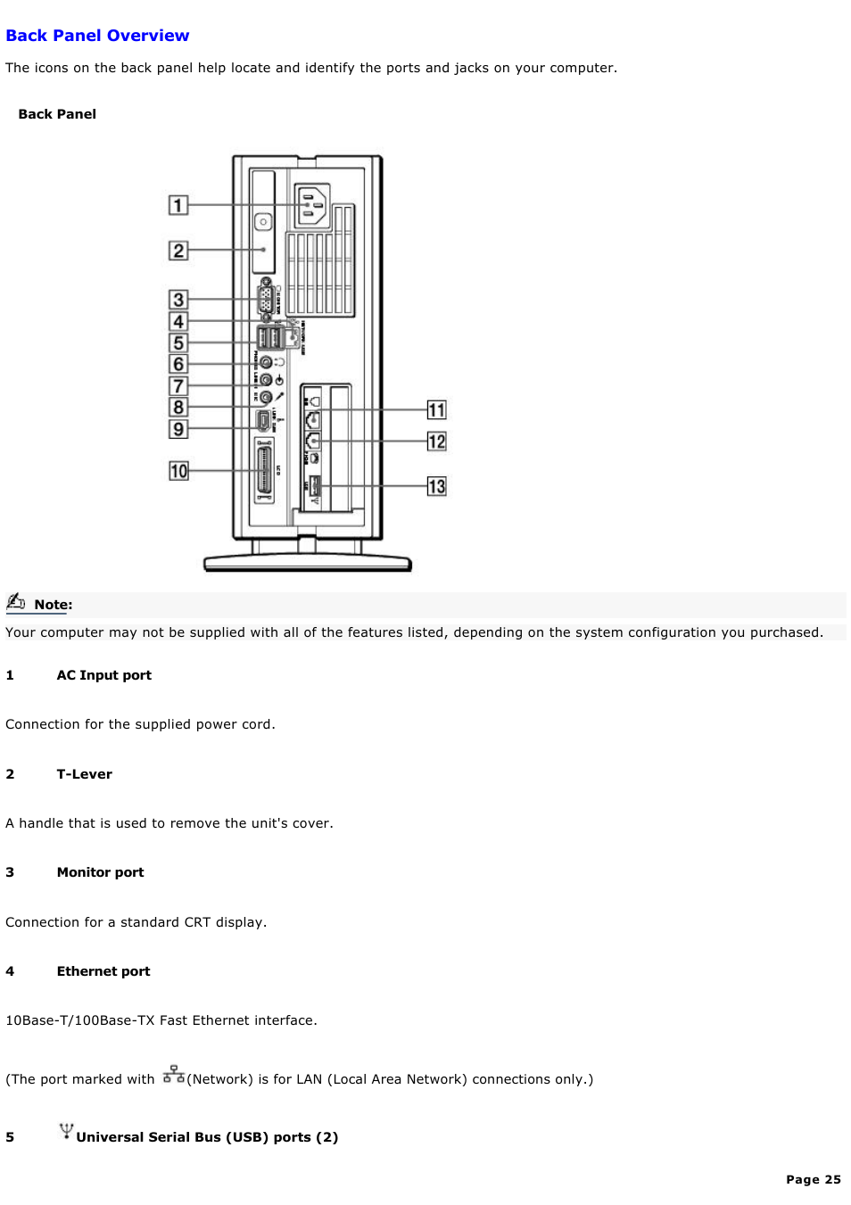 Back panel overview | Sony PCV-LX920 User Manual | Page 25 / 140