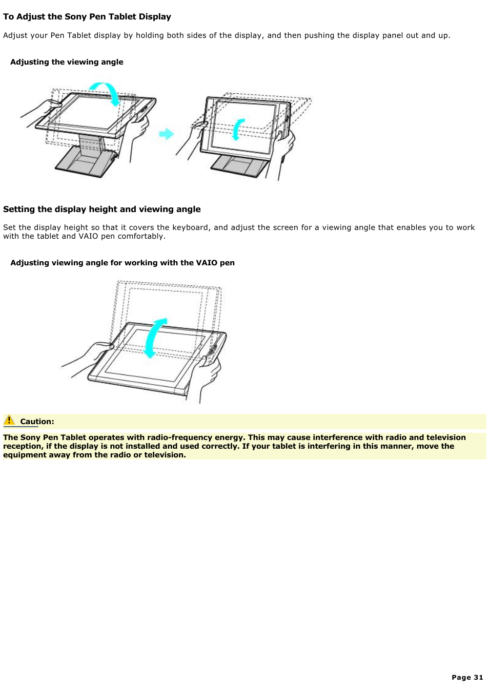 To adjust the sony pen tablet display | Sony PCV-LX920 User Manual | Page 31 / 140