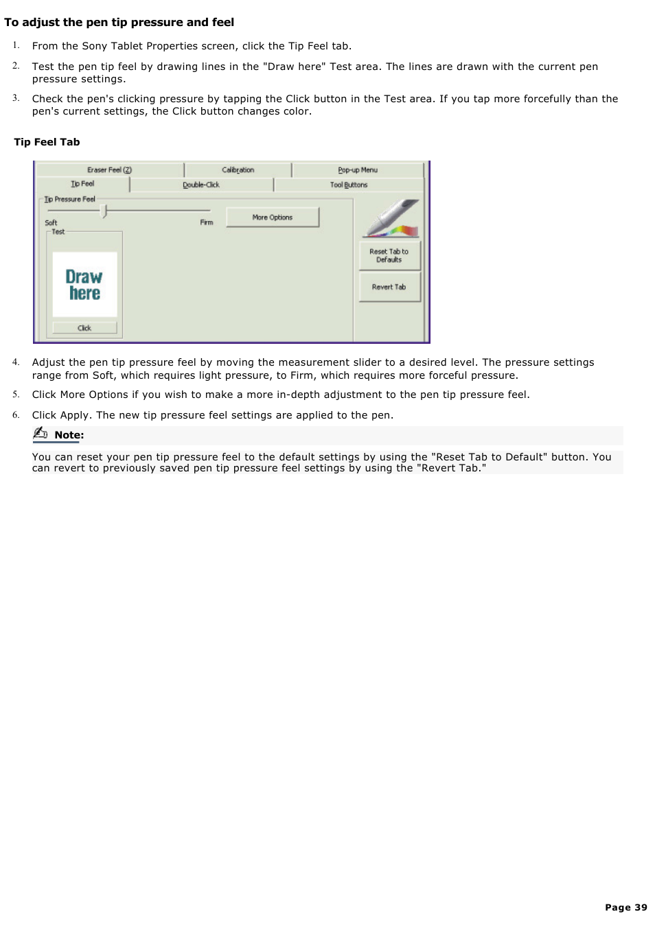 To adjust the pen tip pressure and feel | Sony PCV-LX920 User Manual | Page 39 / 140