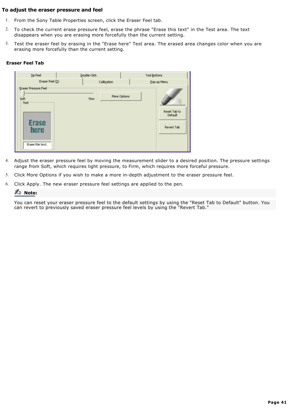 To adjust the eraser pressure and feel | Sony PCV-LX920 User Manual | Page 41 / 140