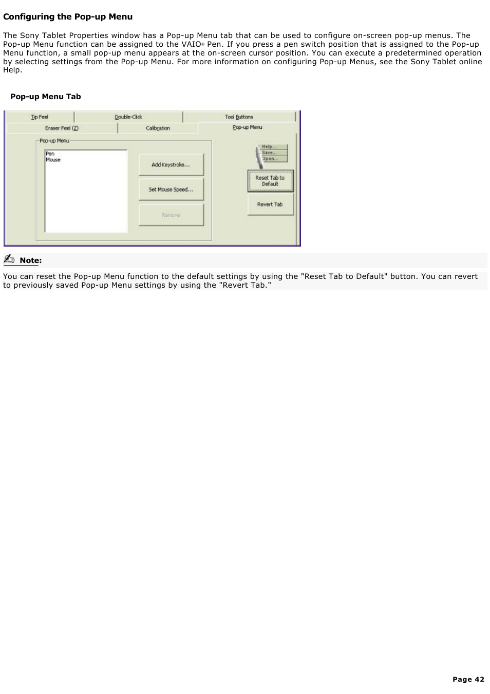 Configuring the pop-up menu | Sony PCV-LX920 User Manual | Page 42 / 140