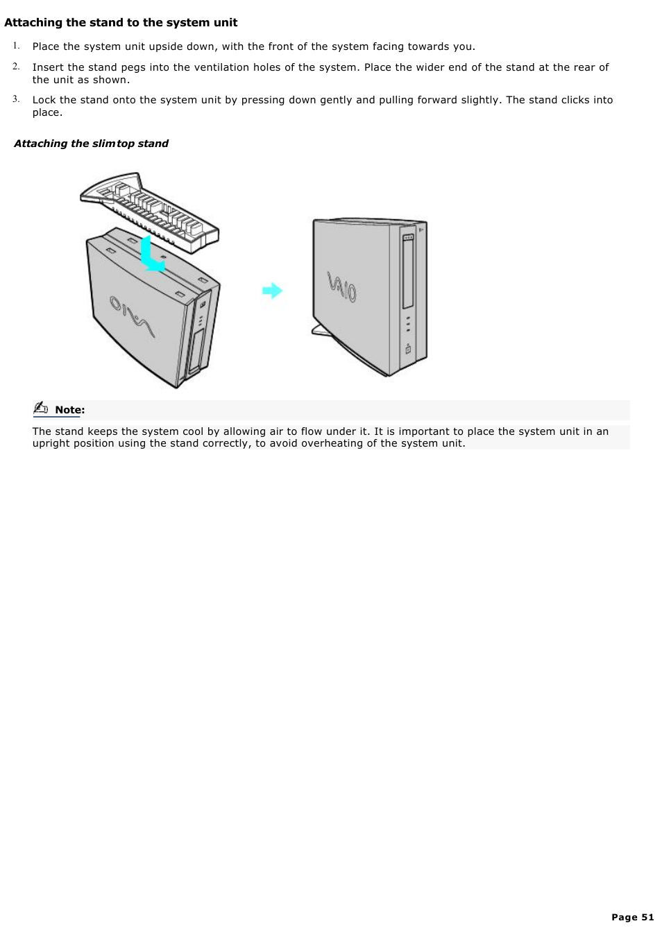 Attaching the stand to the system unit | Sony PCV-LX920 User Manual | Page 51 / 140