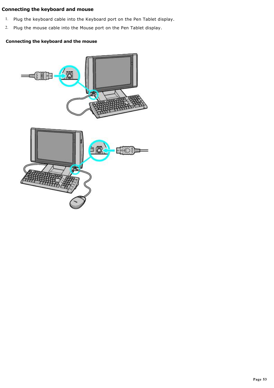 Connecting the keyboard and mouse | Sony PCV-LX920 User Manual | Page 53 / 140