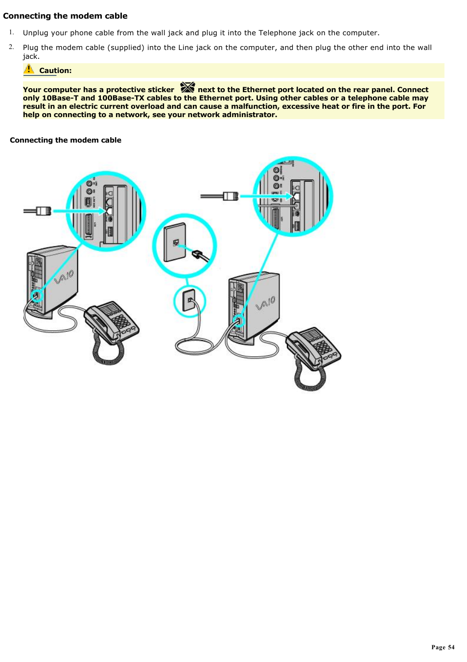 Connecting the modem cable | Sony PCV-LX920 User Manual | Page 54 / 140