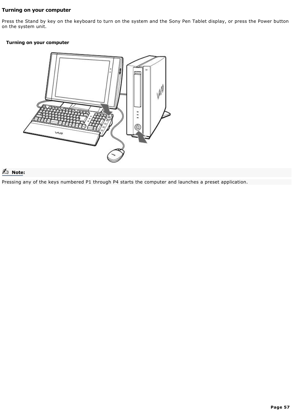 Turning on your computer | Sony PCV-LX920 User Manual | Page 57 / 140