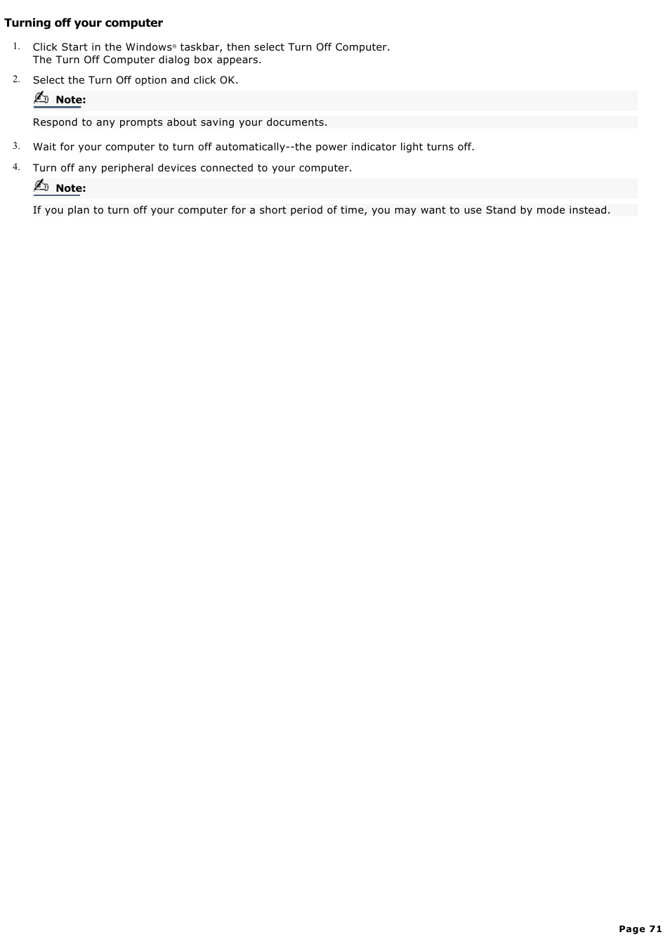 Turning off your computer | Sony PCV-LX920 User Manual | Page 71 / 140