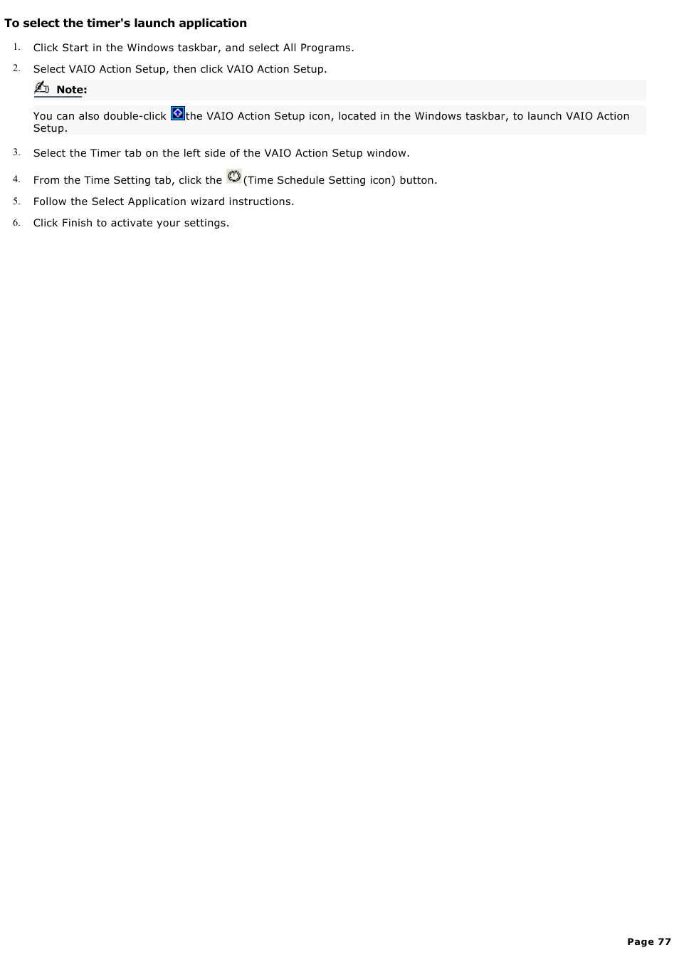 To select the timer's launch application | Sony PCV-LX920 User Manual | Page 77 / 140