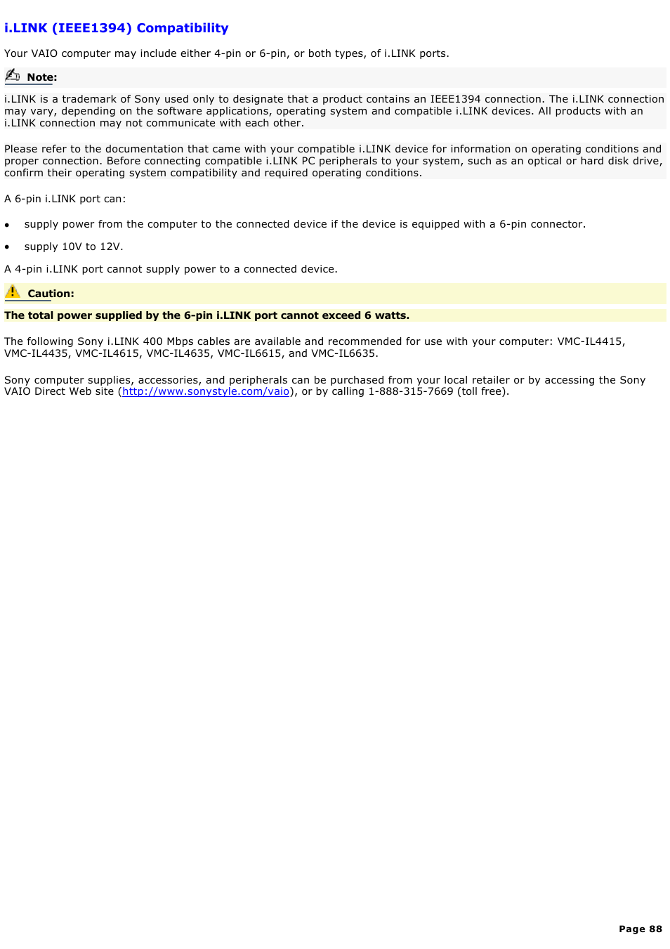 I.link (ieee1394) compatibility | Sony PCV-LX920 User Manual | Page 88 / 140