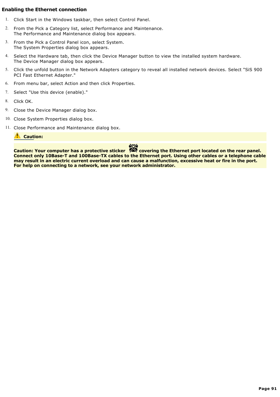 Enabling the ethernet connection | Sony PCV-LX920 User Manual | Page 91 / 140