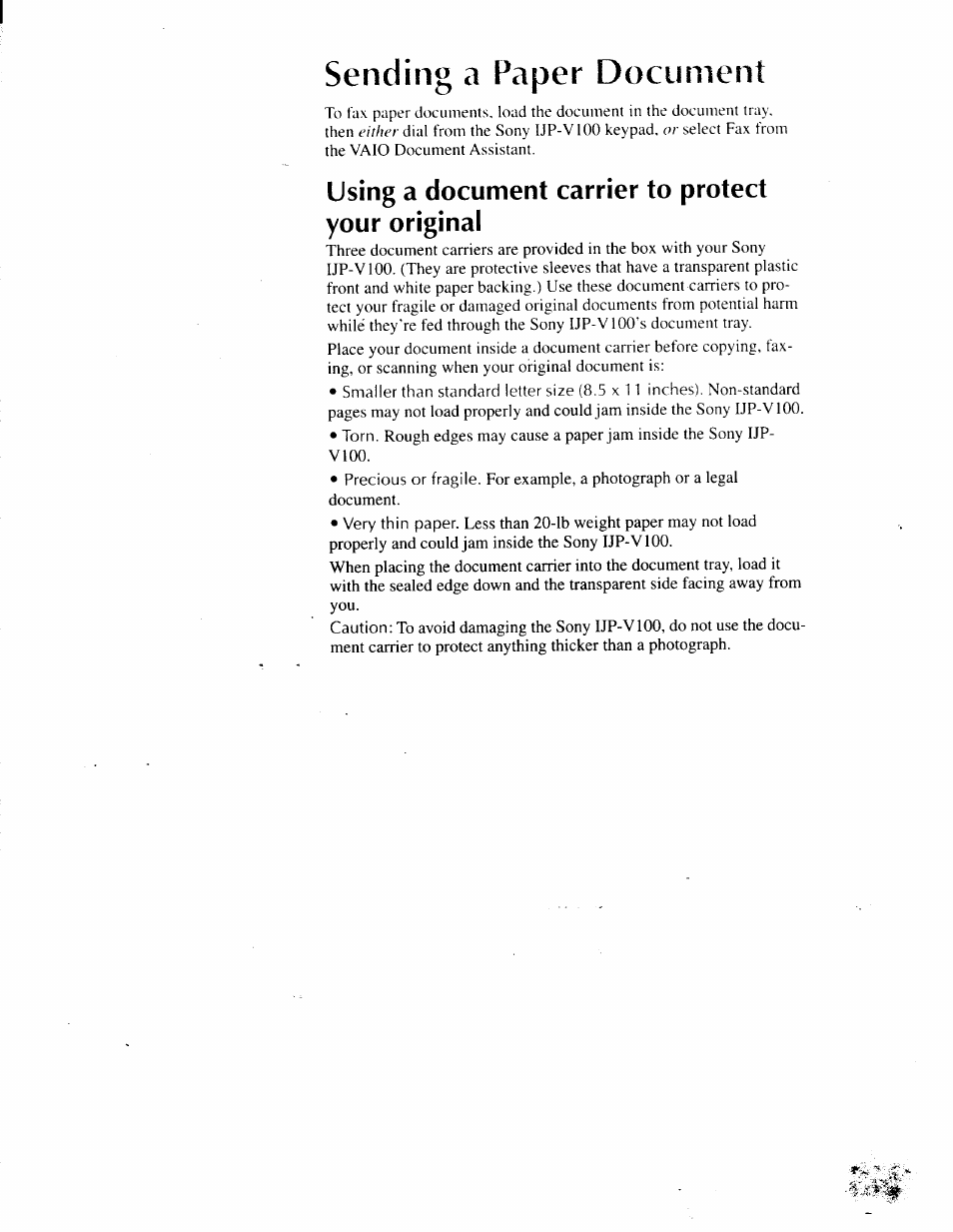 Using a document carrier to protect your original, Sending a paper document | Sony IJP-V100 User Manual | Page 43 / 106