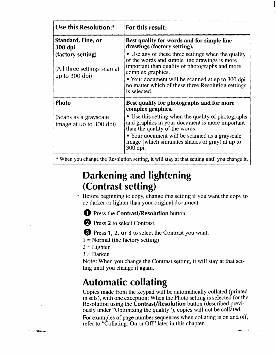Darkening and lightening (contrast setting), Automatic collating, Darkening and lightening (contrast setting) -5 | Automatic collating -5 | Sony IJP-V100 User Manual | Page 73 / 106