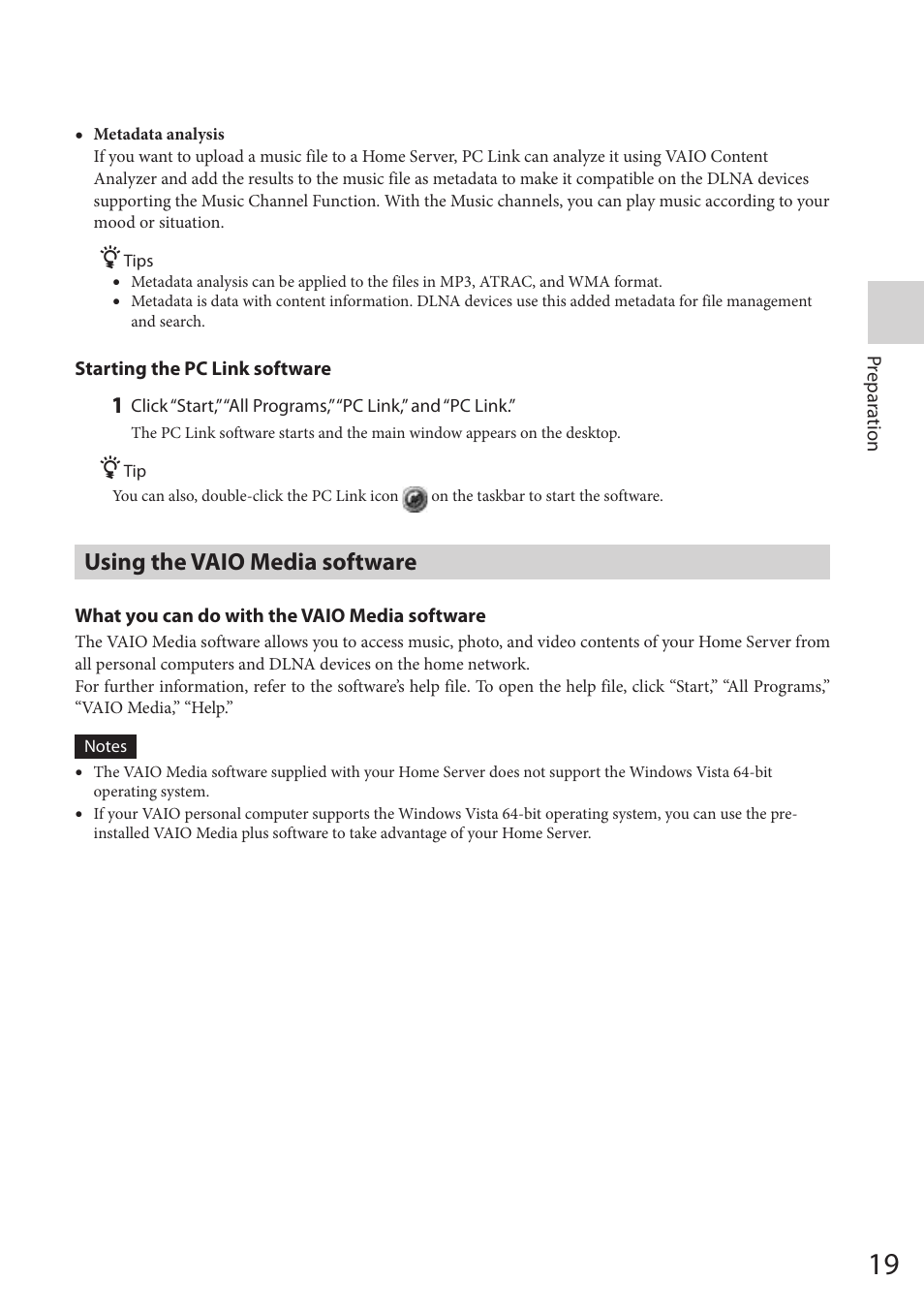 Using the vaio media software | Sony VGF-HS1 User Manual | Page 19 / 104