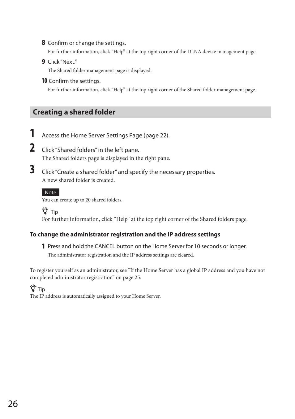 Creating a shared folder | Sony VGF-HS1 User Manual | Page 26 / 104