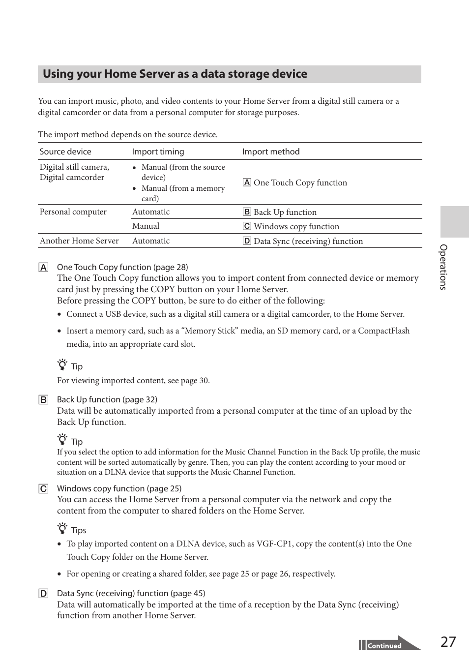 Using your home server as, A data storage device, Using your home server as a data storage device | Sony VGF-HS1 User Manual | Page 27 / 104