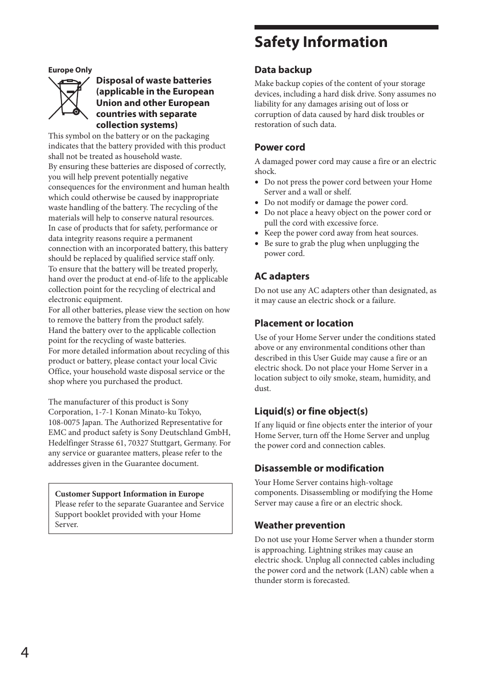 Safety information | Sony VGF-HS1 User Manual | Page 4 / 104