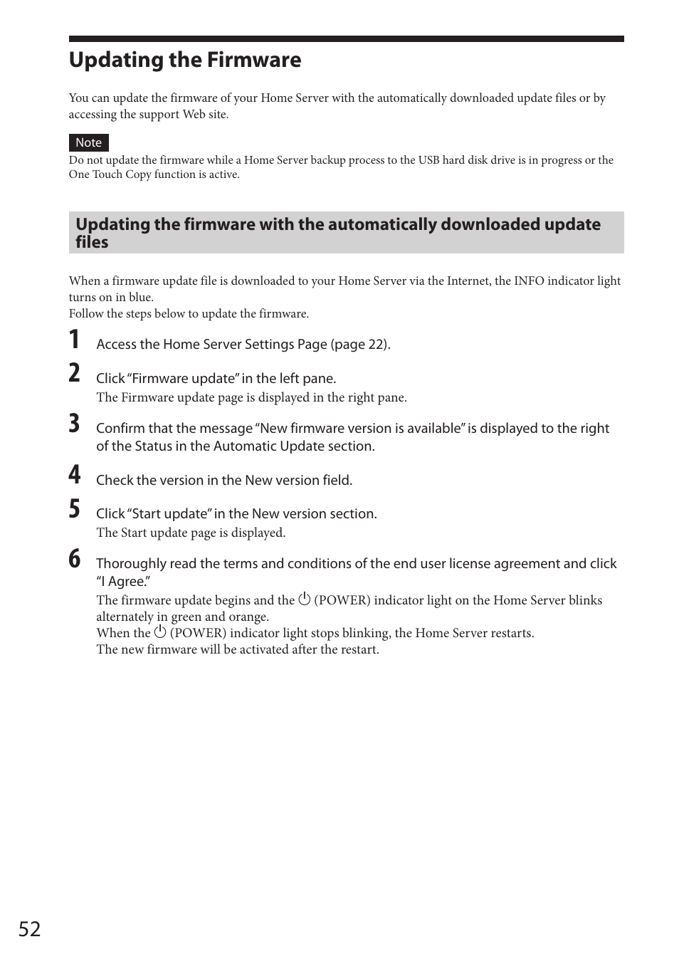 Others, Updating the firmware, Updating the firmware with the | Automatically downloaded update files | Sony VGF-HS1 User Manual | Page 52 / 104