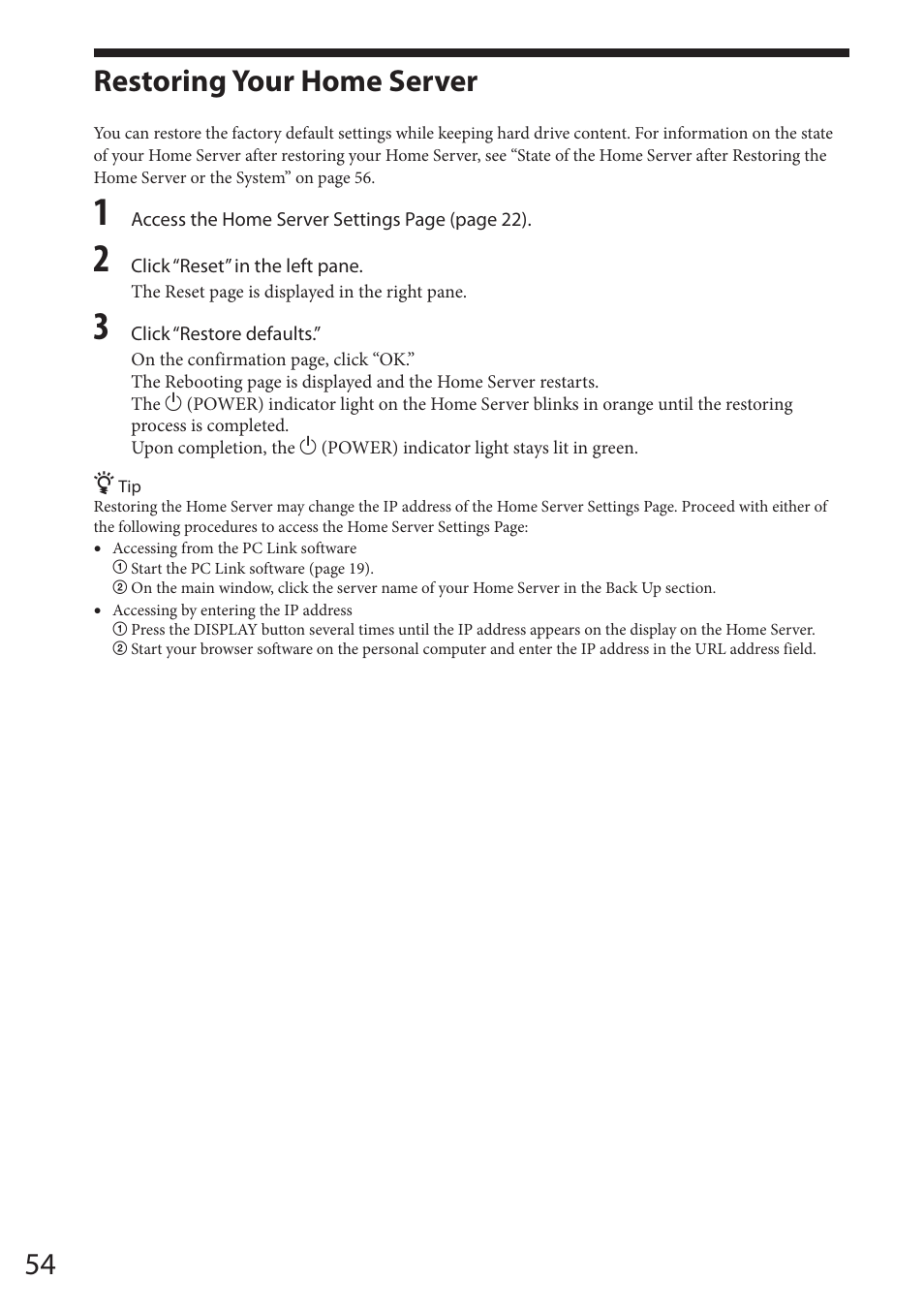 Restoring your home server | Sony VGF-HS1 User Manual | Page 54 / 104