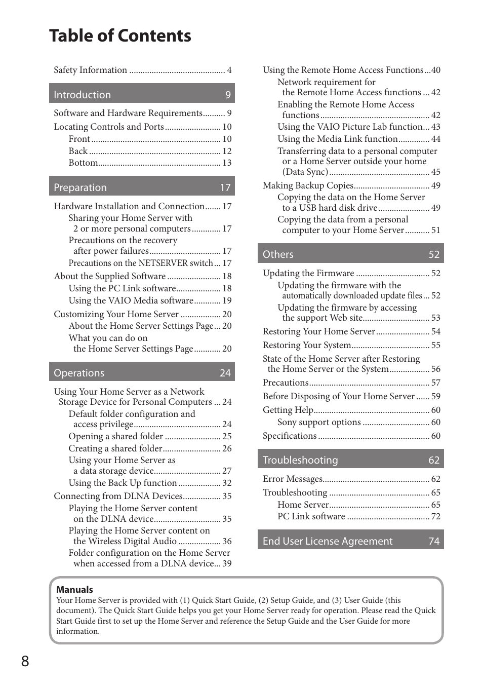 Sony VGF-HS1 User Manual | Page 8 / 104