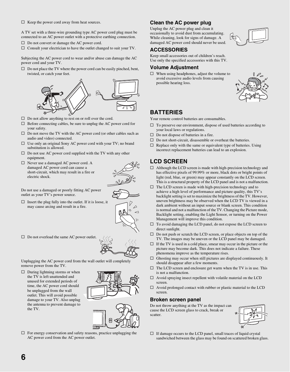 Batteries, Lcd screen | Sony KDL-19M4000 User Manual | Page 6 / 44