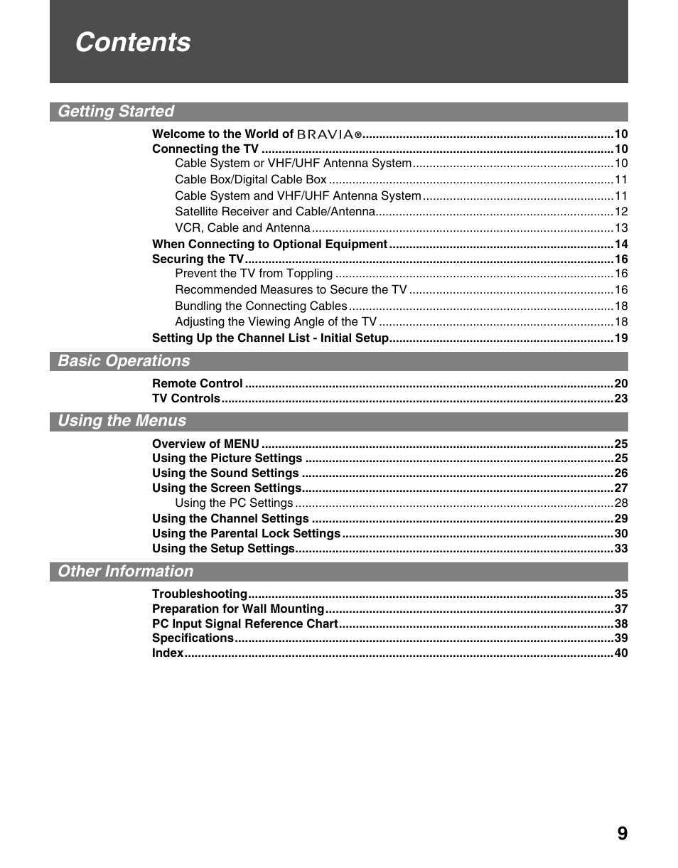 Sony KDL-19M4000 User Manual | Page 9 / 44