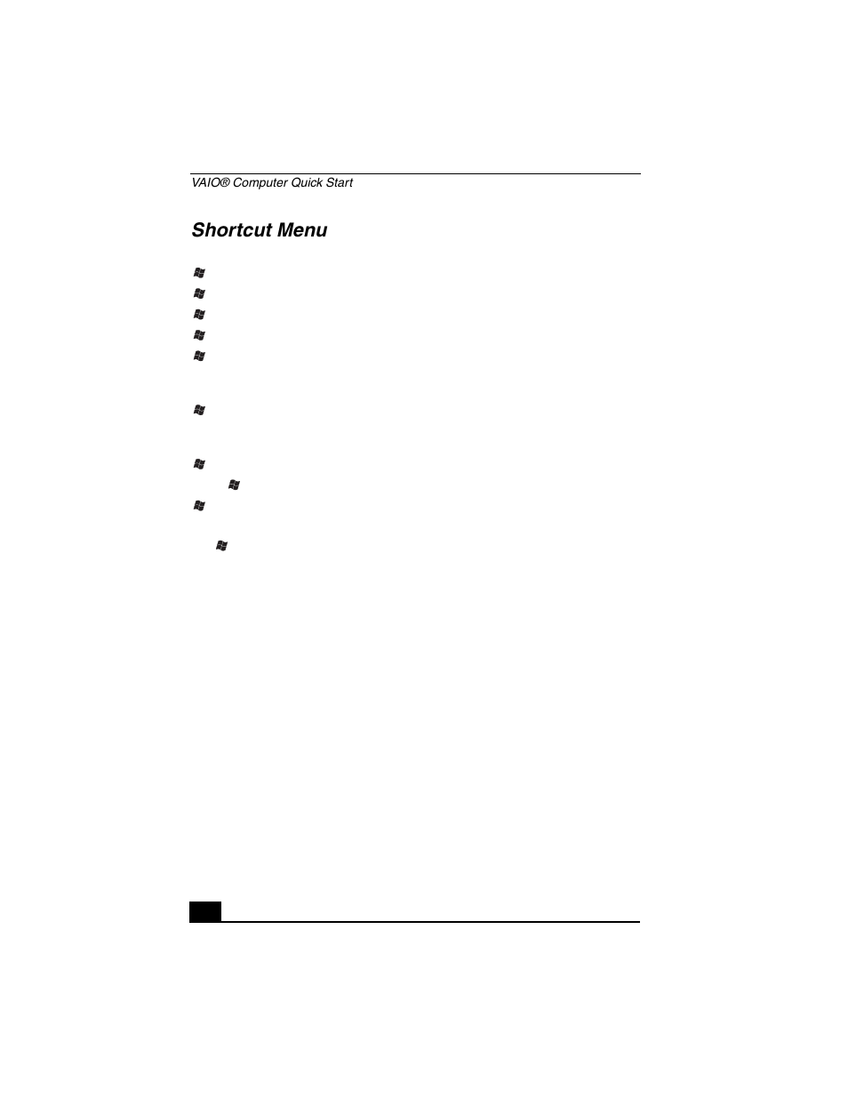Shortcut menu | Sony VGN-A140P User Manual | Page 2 / 48