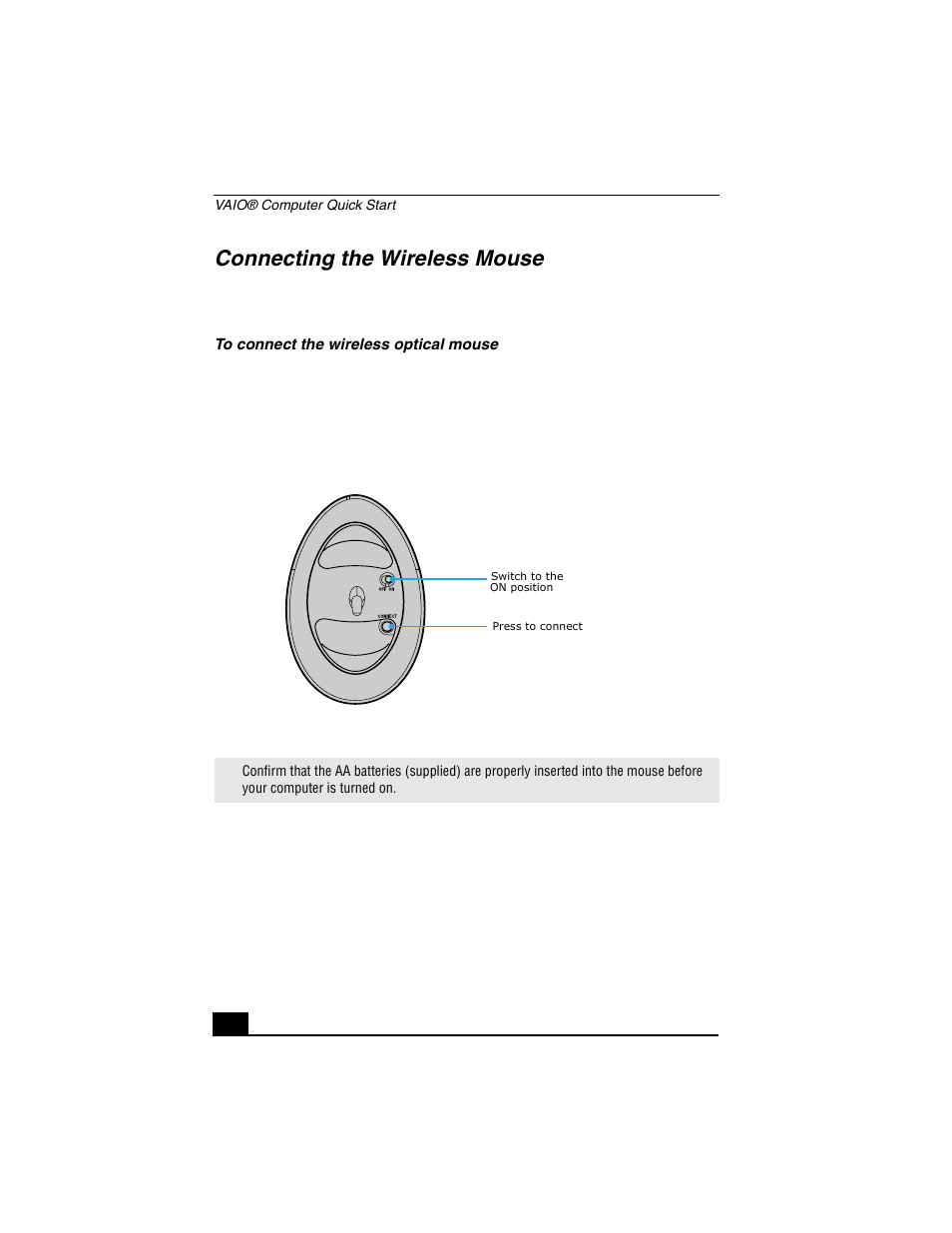 Connecting the wireless mouse | Sony VGN-A140P User Manual | Page 34 / 48