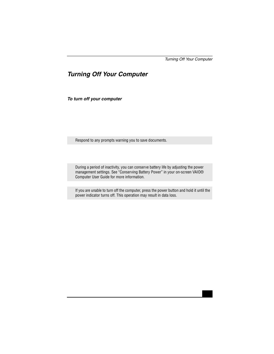 Turning off your computer | Sony VGN-A140P User Manual | Page 39 / 48