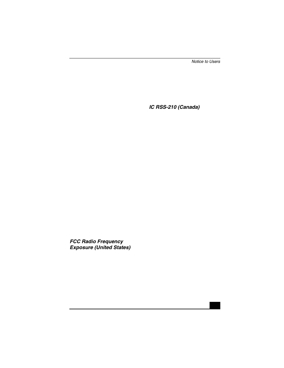 Fcc radio frequency exposure (united states), Ic rss-210 (canada) | Sony VGN-A140P User Manual | Page 9 / 48