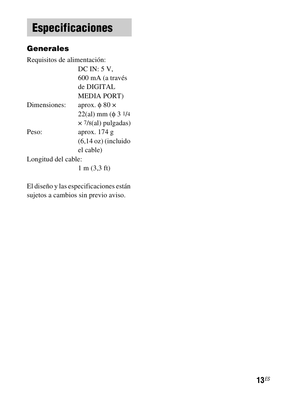 Especificaciones | Sony DAV-HDX279W User Manual | Page 37 / 40