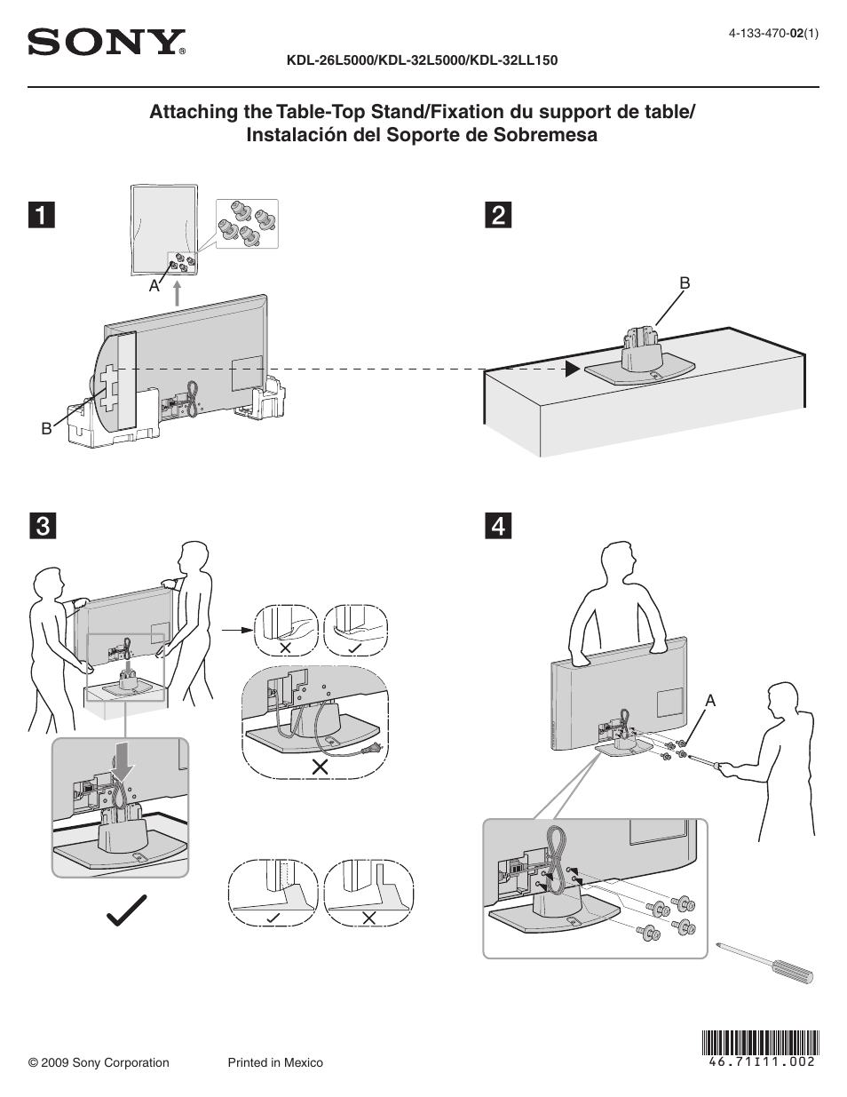 Sony KDL-32LL150 User Manual | 1 page