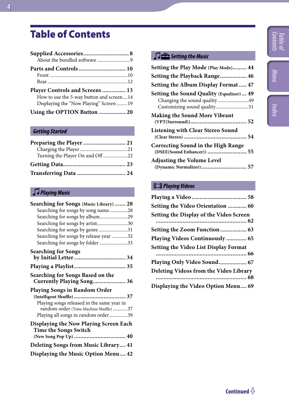 Sony NWZ-A728PNK User Manual | Page 4 / 133