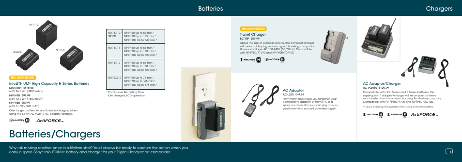 Batteries/chargers, Chargers batteries | Sony HDR-SR11 User Manual | Page 2 / 9