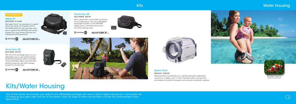 Kits/water housing, Water housing, Kits | Sony HDR-SR11 User Manual | Page 3 / 9