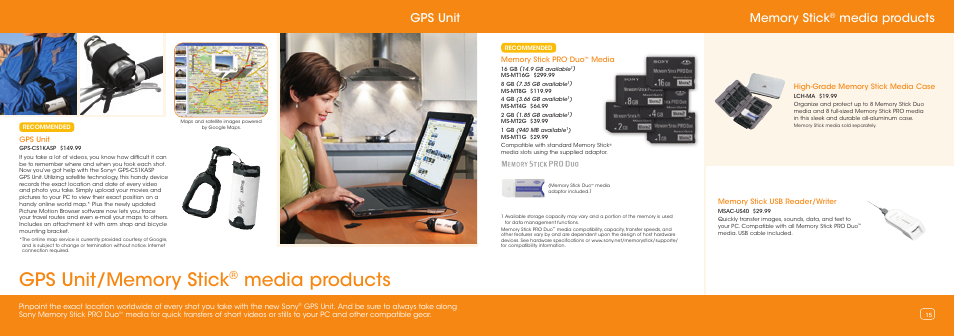 Media products, Media products gps unit | Sony HDR-SR11 User Manual | Page 8 / 9