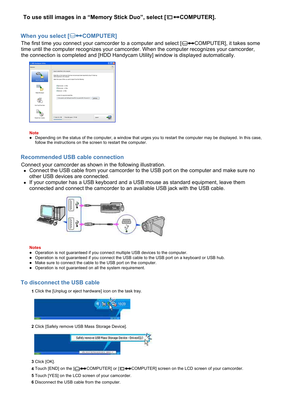 Recommended usb cable connection | Sony HDR-SR1 User Manual | Page 11 / 51