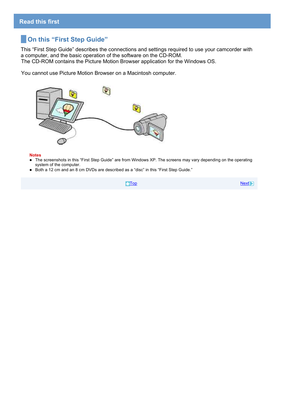 Read this first, On this “first step guide | Sony HDR-SR1 User Manual | Page 2 / 51